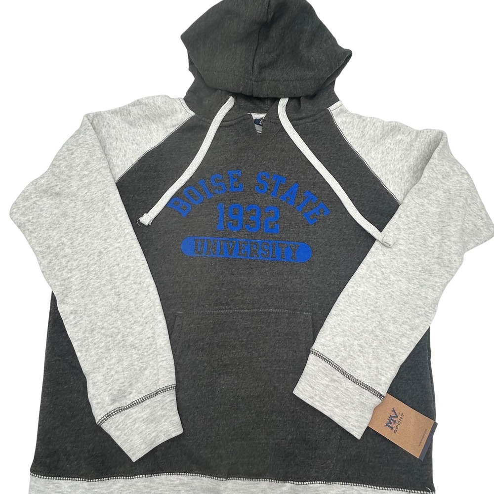 MV Sport NEW Boise State University Hoodie Gray Raglan Sweatshirt W17127 Mens L